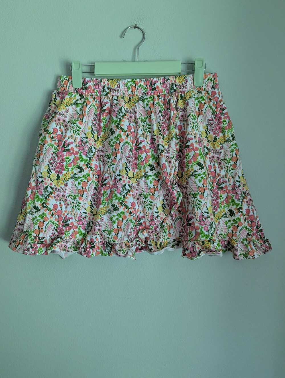 Amazon Essentials Pink Yellow Floral Print Skort Skirt Girl's XXL Ruffle Trim